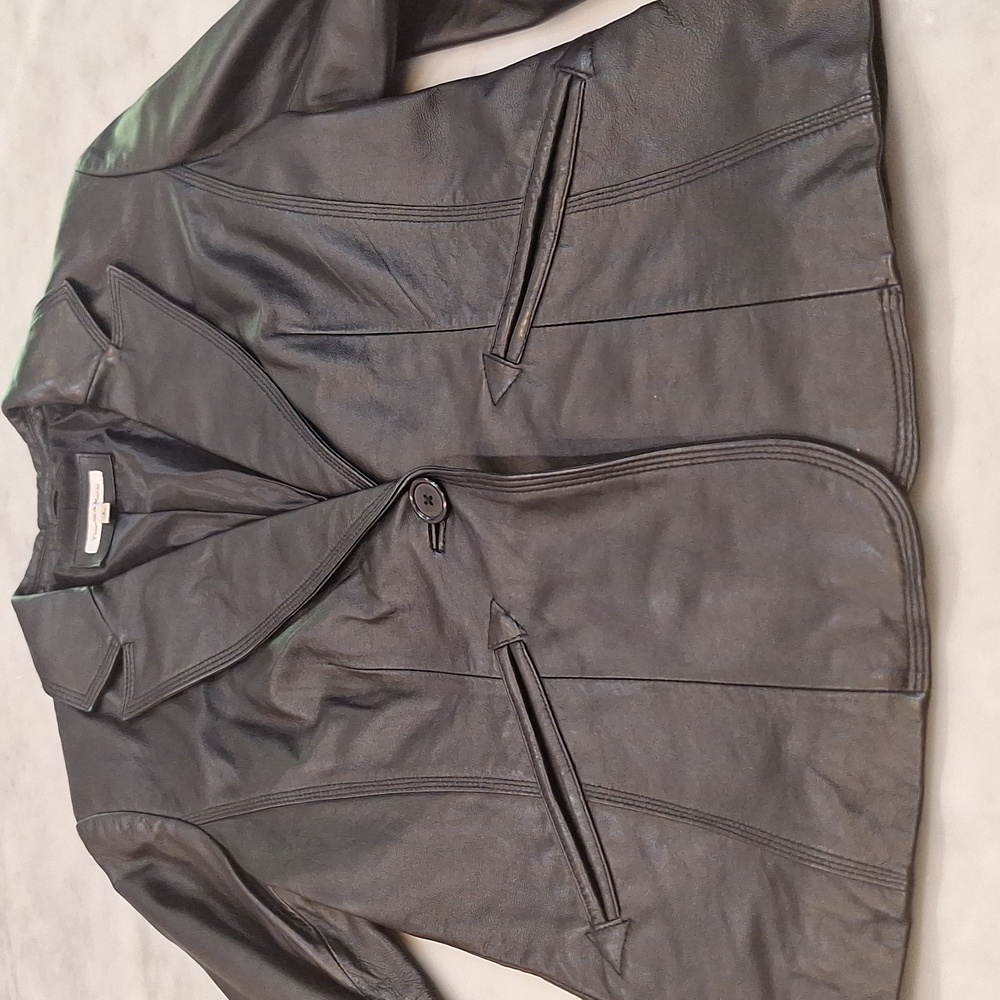 Vintage Yvonne Marie Lambs Leather Fitted Black Jacket Single Button Size 4  90s